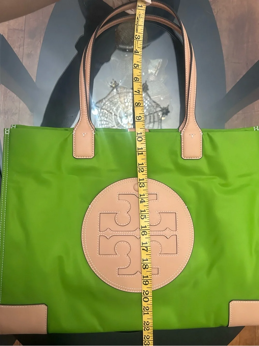 Tory Burch Lime Green Nylon Tote with Tan Leather Trim